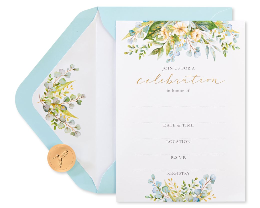 Eucalyptus Leaves Bridal Shower Blank Invitations With Envelopes 20