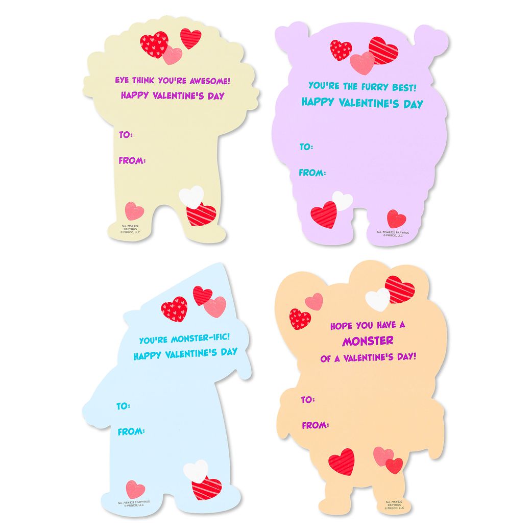 Monster Hearts Valentine's Day Cards for Kids, 20-Count, 1 Sticker Sheet