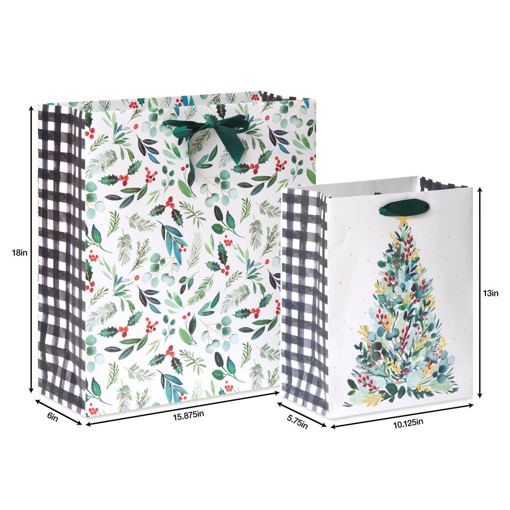 Joyful Tradition Holiday Gift Bags with Tissue Paper, 2 Bags 1 Jumbo 18