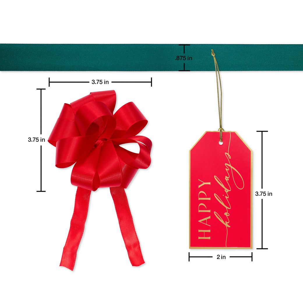 Red, Green and Gold Christmas Gift Tags, Ribbons and Bows for Gift Wrapping, 10-Count