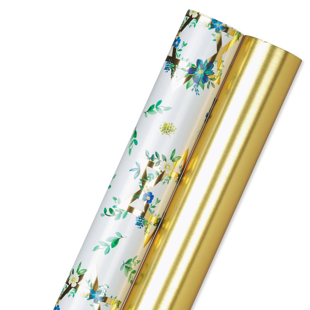 Star Of David And Gold Hanukkah Wrapping Paper Rolls, 2 Rolls