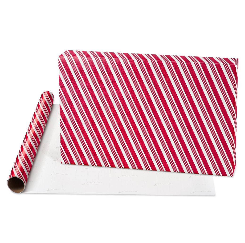 Gold Candy Canes and Holly on Red Christmas Tissue Paper