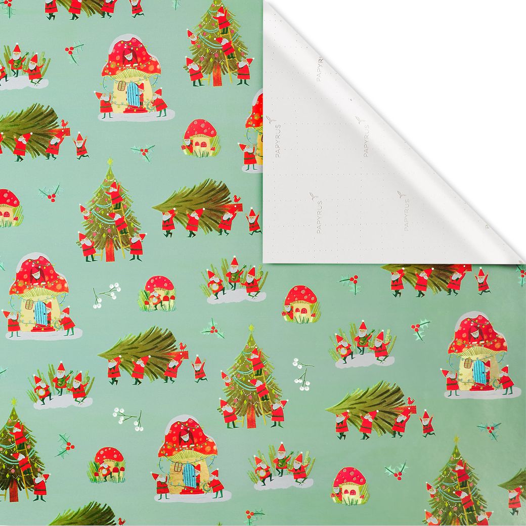 Gnomes, Santa Train Holiday Wrapping Paper Bundle, 2 Rolls Image 2