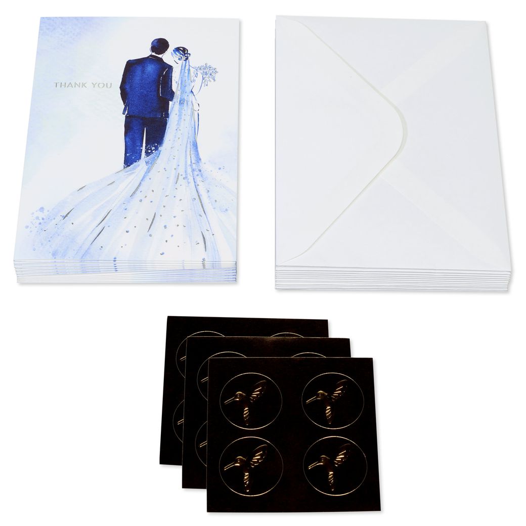 Bride and Groom Blank Wedding Thank You Cards, 12-Count