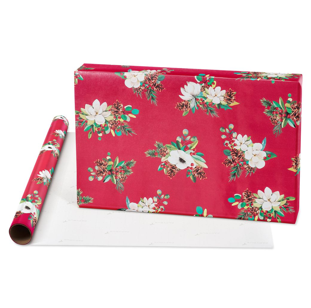 Papyrus Vintage Christmas Wrapping Paper Rolls, Plaid, White Floral, Christmas Trees (3 Rolls, 82.5 Sq. ft.)