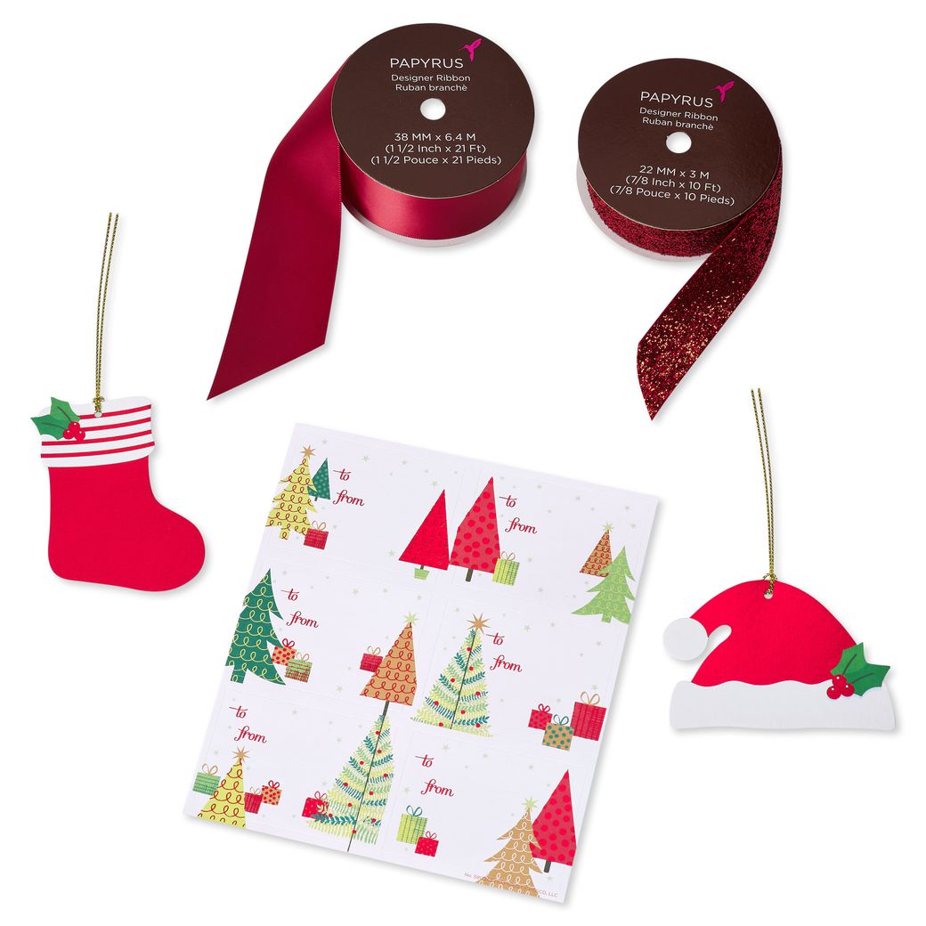 Christmas Trees and Candy Canes Holiday Wrapping Paper Set, 2 Rolls, 2 Ribbons, 5 Tags, 12 Labels Image 5