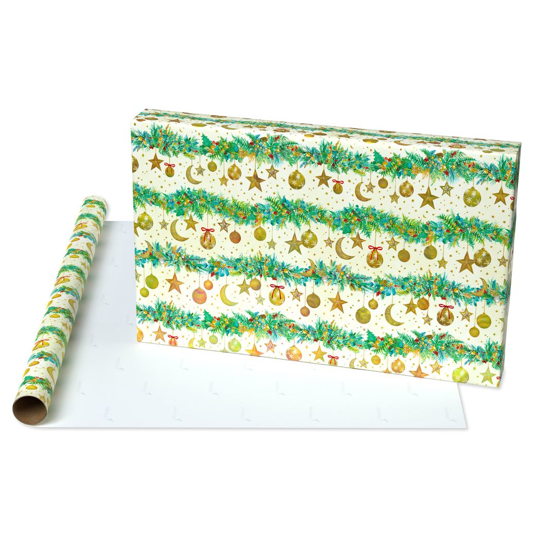 Celestial Evergreen Christmas Wrapping Paper Rolls, 3 Rolls