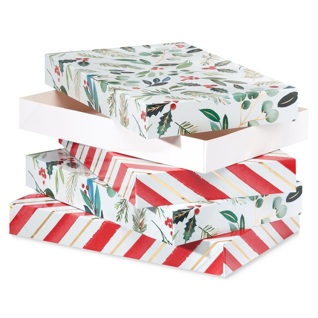 Red Holly Holiday Gift Box Set, 4 Boxes, 4 Gift Tags, One Ribbon, 8 Sheets of Solid Tissue Image 2