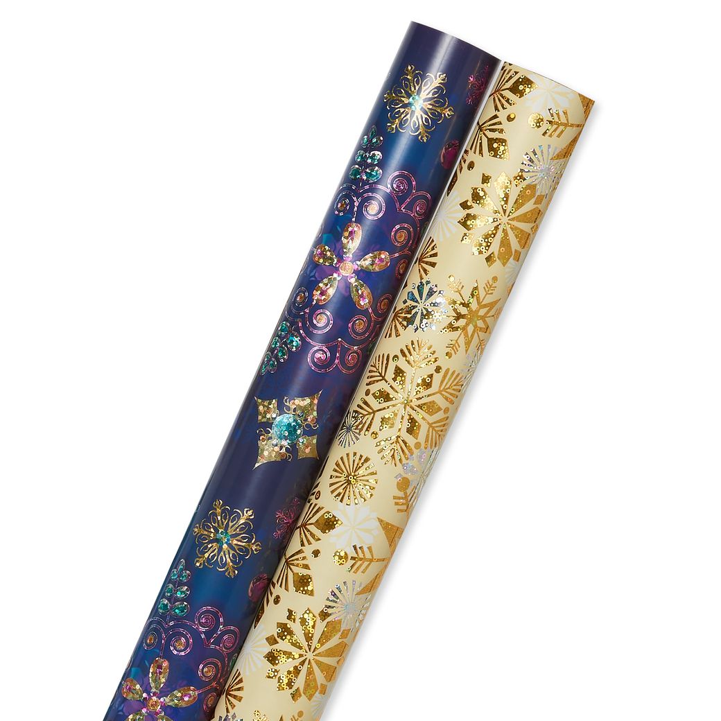 Papyrus Wrapping Paper Rolls for Christmas, Hanukkah, and All Holidays,  Snowflakes, Silver, Forest (3 Rolls, 65 sq. ft.)