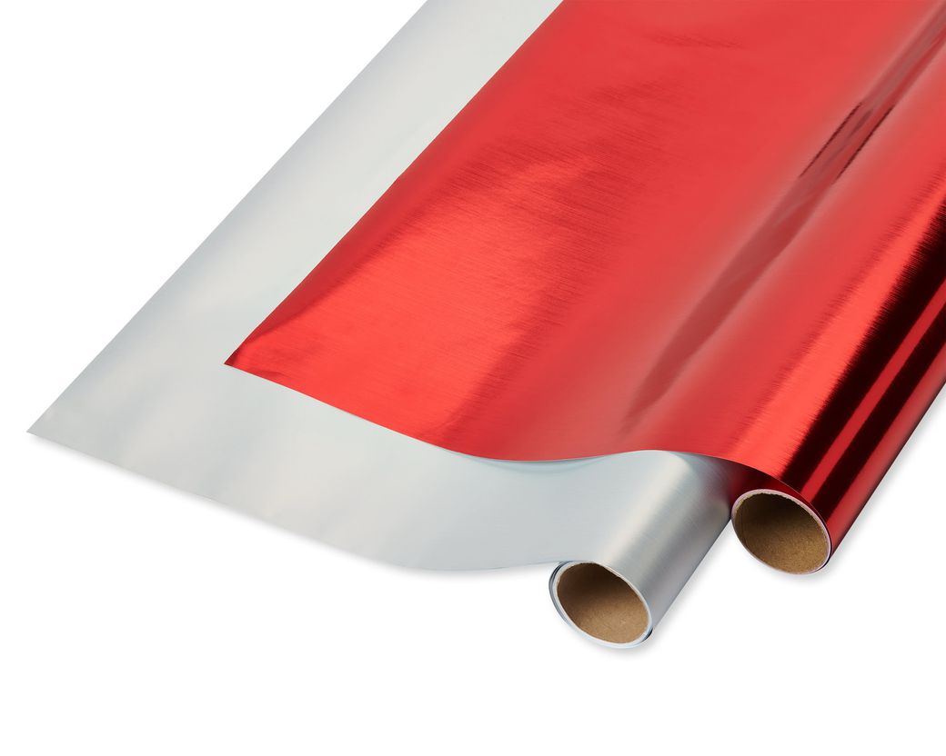 Red and Silver Holiday Wrapping Paper Bundle, 2 Rolls Image 1