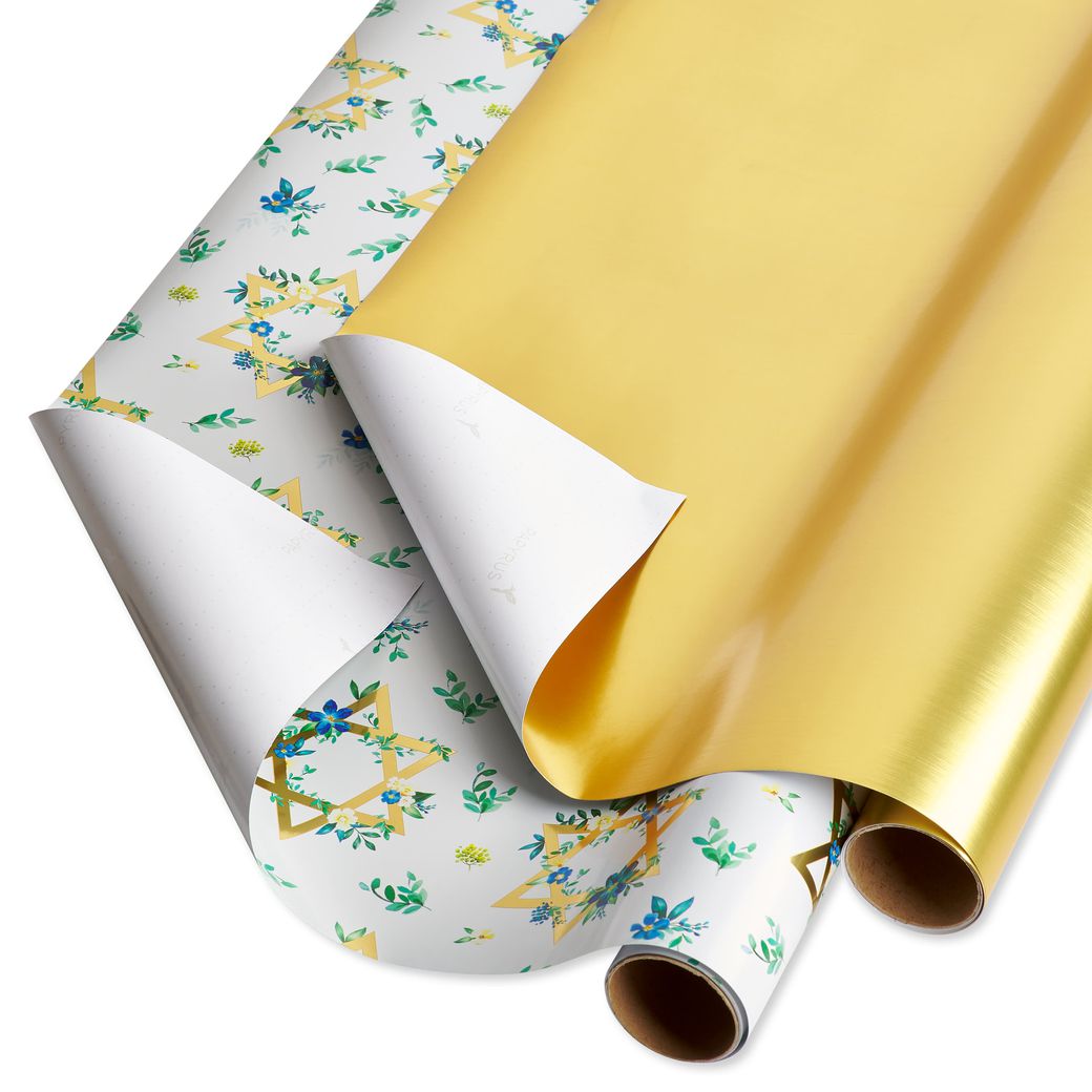 Star Of David And Gold Hanukkah Wrapping Paper Rolls, 2 Rolls