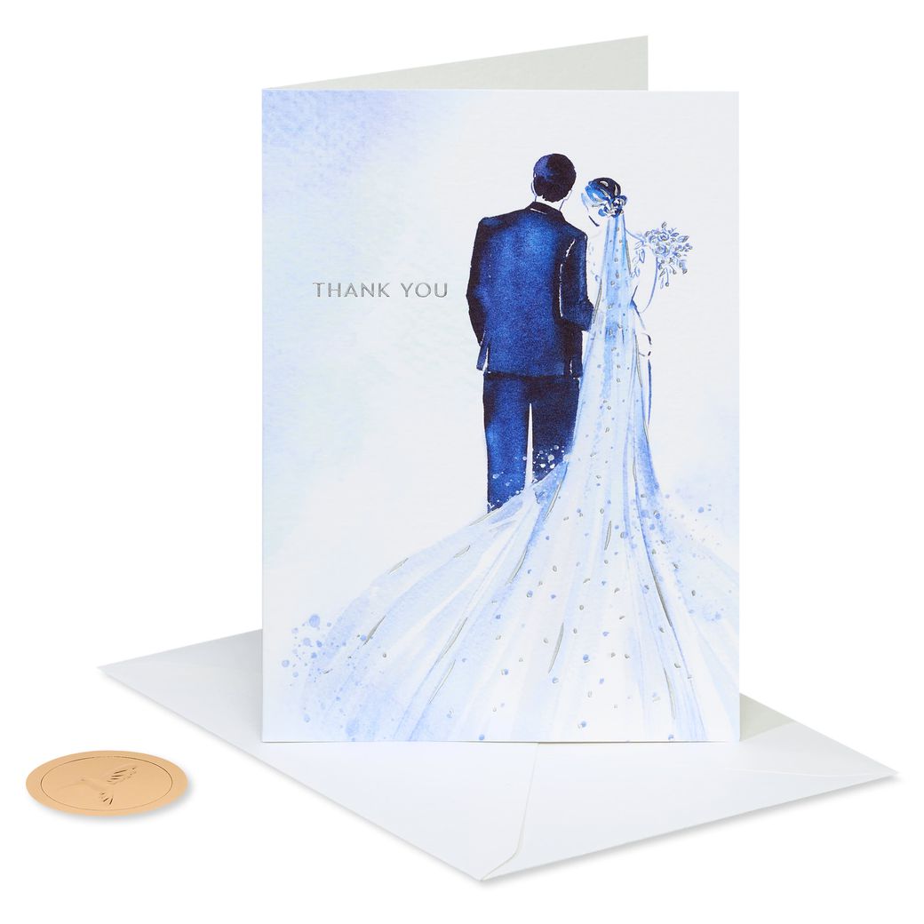 Bride and Groom Blank Wedding Thank You Cards, 12-Count