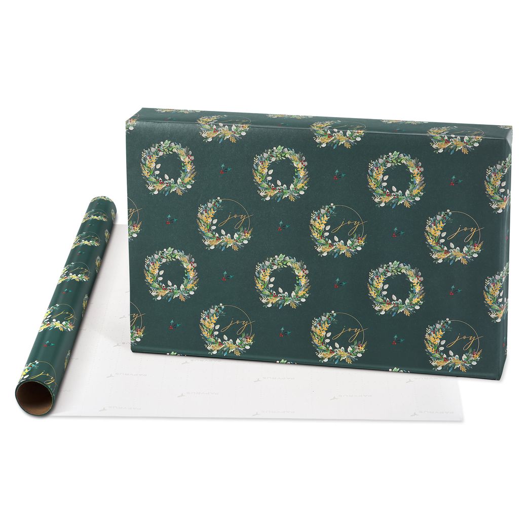 Holly, Wreath, Gold Holiday Wrapping Paper Bundle, 3 Rolls Image 3