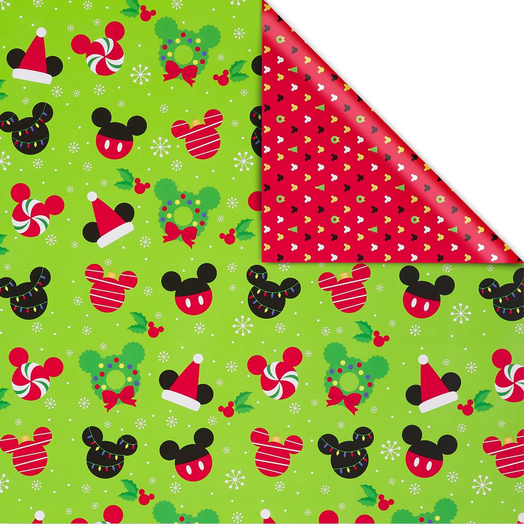 Mickey Mouse and Christmas Decorations Disney Holiday Wrapping Paper Bundle, 2 Rolls Image 3