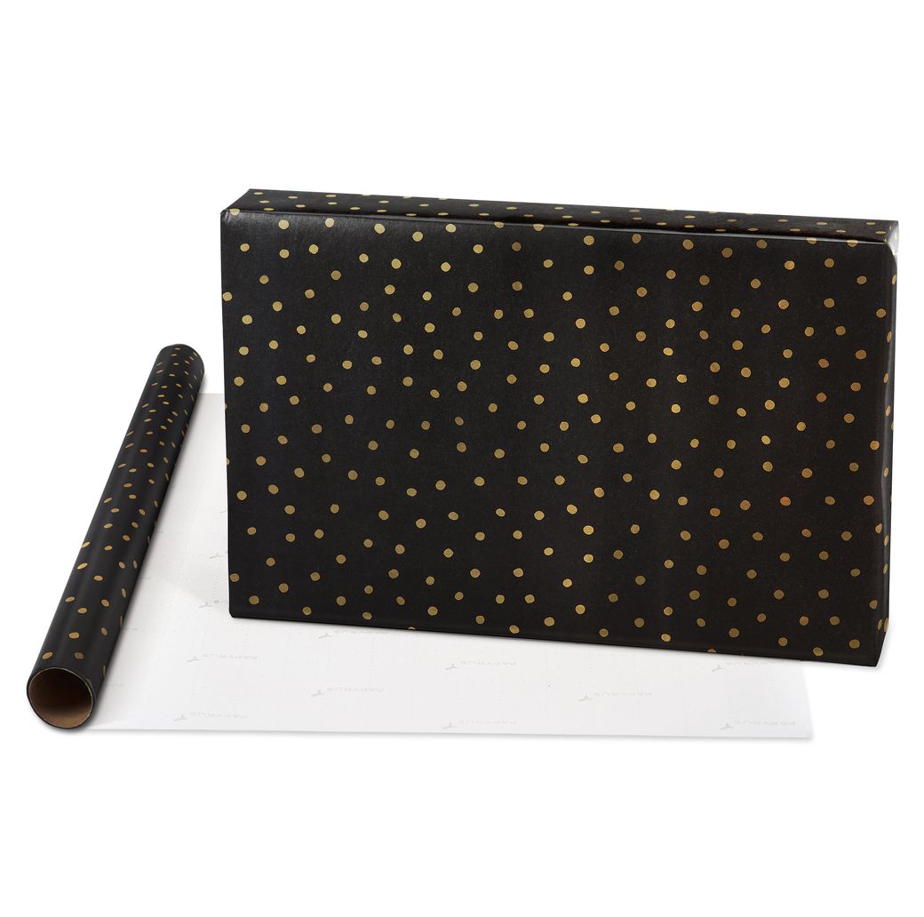 Black + Gold Dots, Joy, Stars Holiday Wrapping Paper Bundle, 3 Rolls Image 2