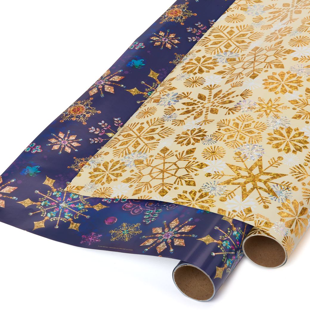 Jewel Tone Snowflakes And Holographic Snowflakes Holiday Wrapping Paper  Rolls, 2 Rolls - Papyrus