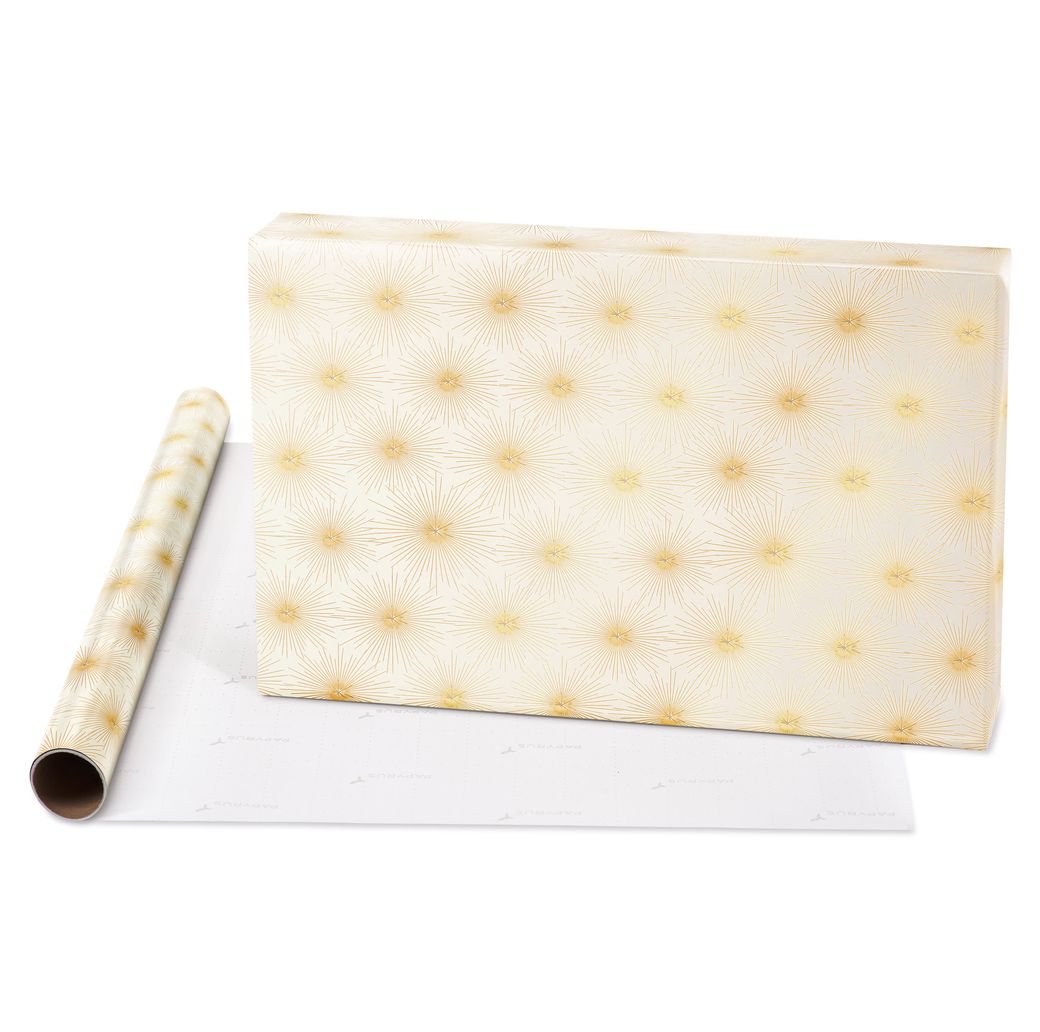 Teal + Gold Stars, Christmas Text, Gold Stars Holiday Wrapping Paper Rolls,  3 Rolls - Papyrus