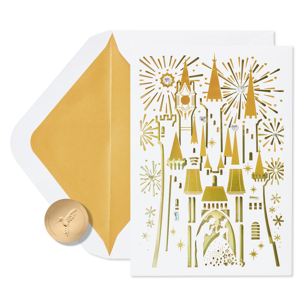 Papyrus Hochzeitskarte „Happily Ever After“ – Mit Märchenkutsche, Marmoriert & Goldfolie