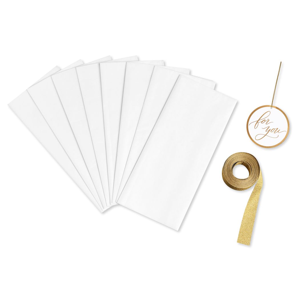 White And Gold Holiday Gift Box Set, 4 Boxes, 4 Gift Tags, One Ribbon