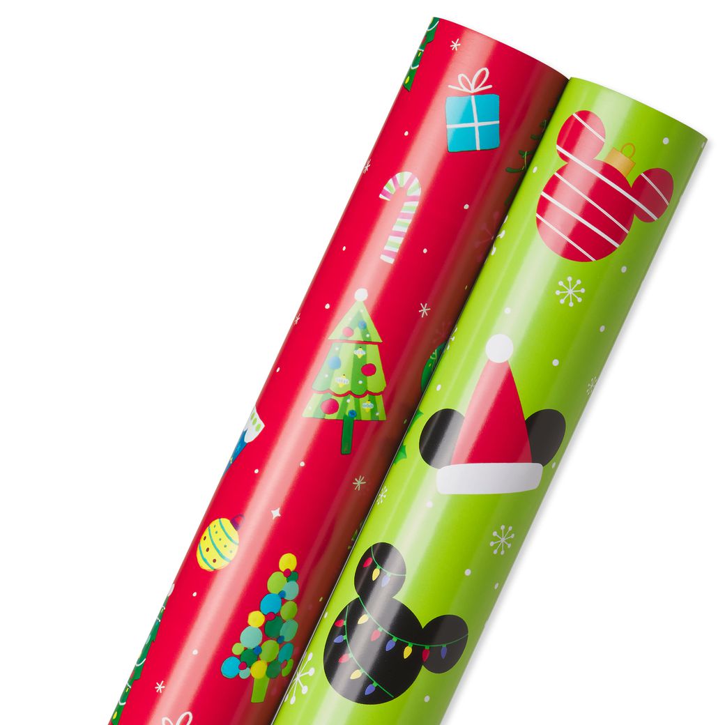 Mickey Mouse And Christmas Decorations Disney Holiday Wrapping Paper Rolls, 2 Rolls Papyrus