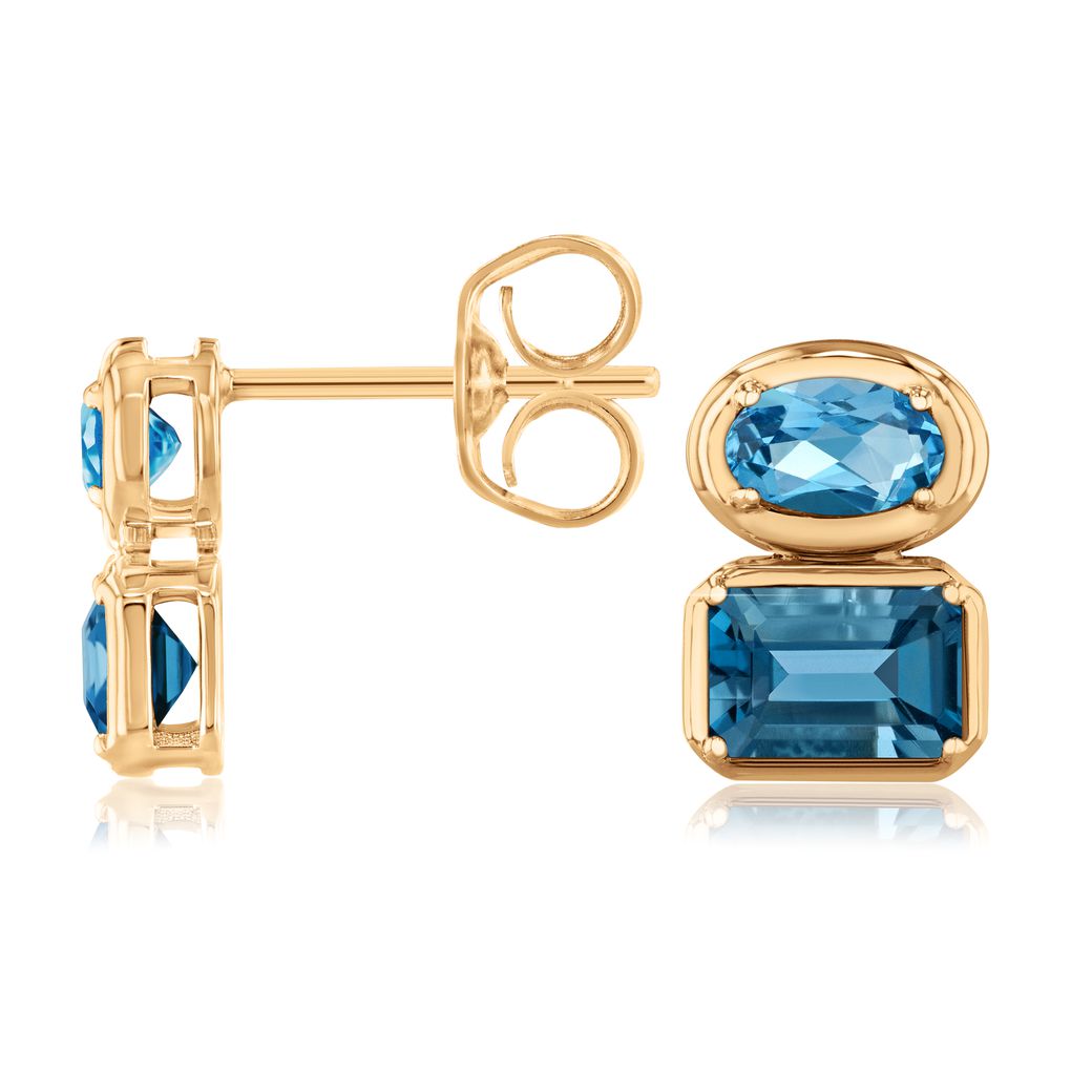 Papyrus London Blue Topaz and Blue Topaz Yellow Gold Earrings Image 2