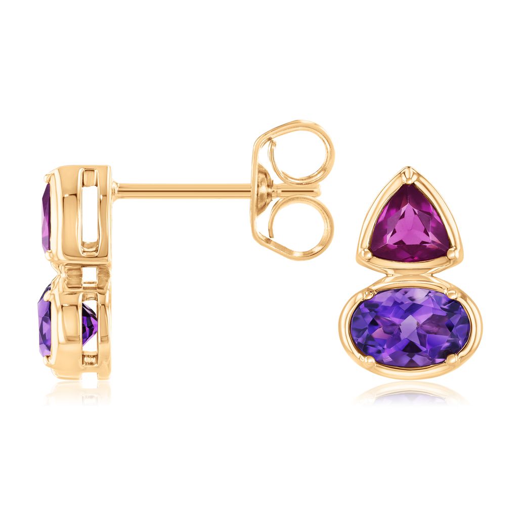Papyrus Rhodolite Garnet and Amethyst Yellow Gold Earrings Image 2