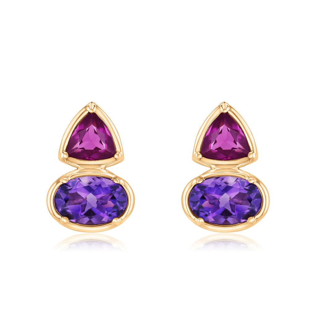 Papyrus Rhodolite Garnet and Amethyst Yellow Gold Earrings Image 1