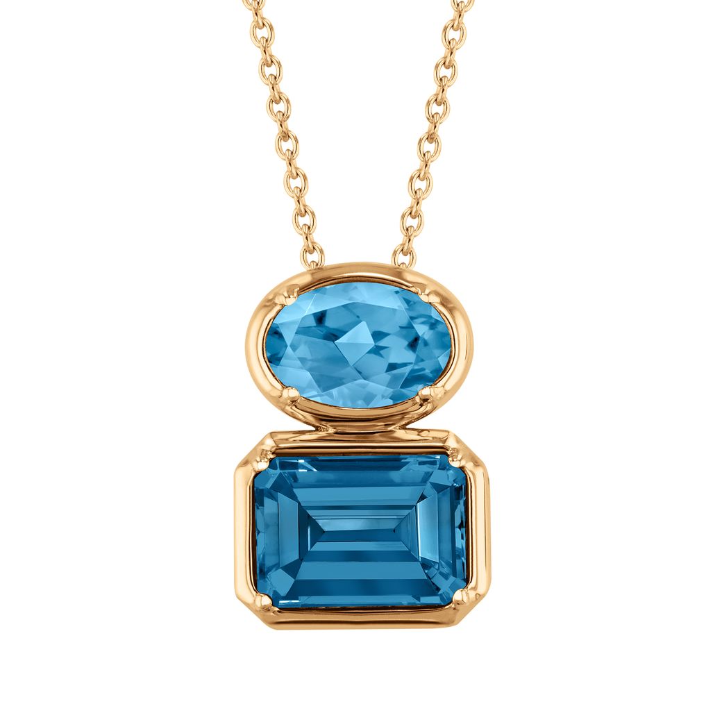 Papyrus London Blue Topaz and Blue Topaz Yellow Gold Pendant Necklace Image 1