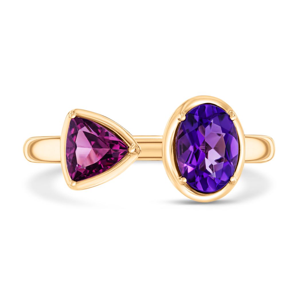 Papyrus Rhodolite Garnet and Amethyst Yellow Gold Open Ring Image 2