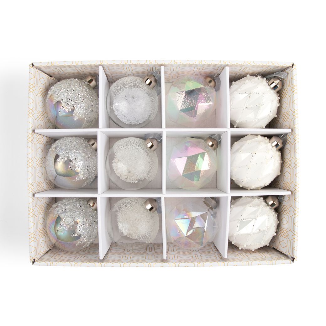 12 Pack Crystal Christmas Ornaments