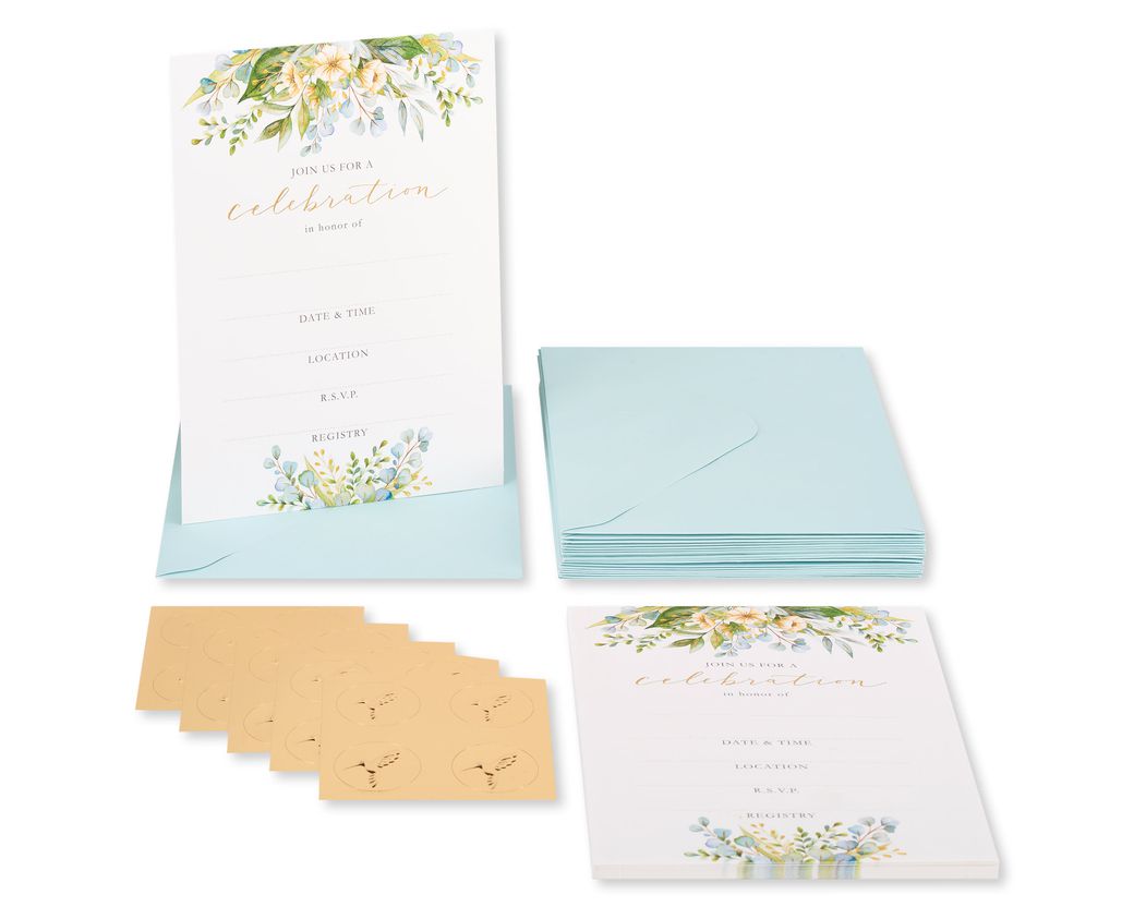 Floral Bridal Shower Blank Invitations With Envelopes, Floral, 20-Count -  Papyrus