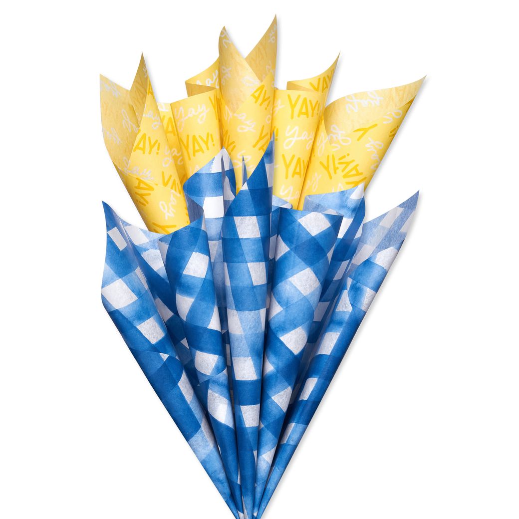 Yellow and Blue Patterns Tissue Paper, 8 Sheets Image 2