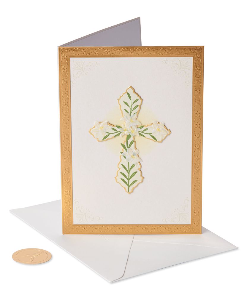 Cross With Flowers Religious Sympathy Greeting Card Image 2