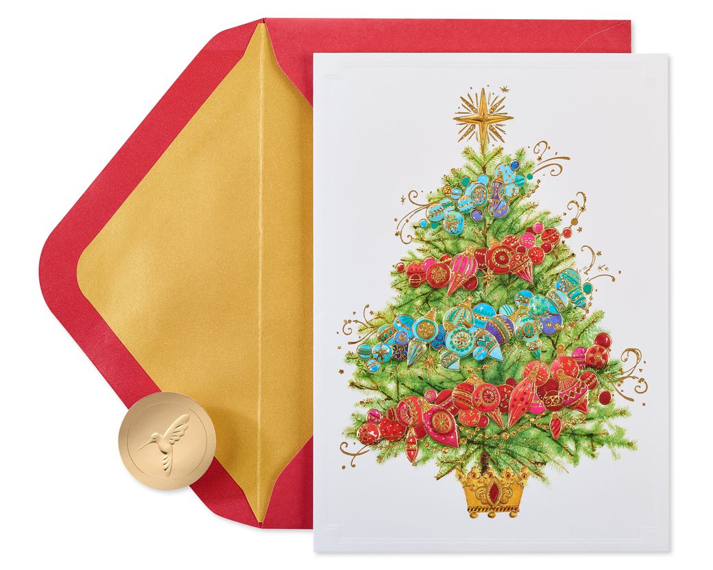 Christmas Tree with Holiday Ornaments Christmas Boxed Cards - Glitter-Free, 12-Count Image 1