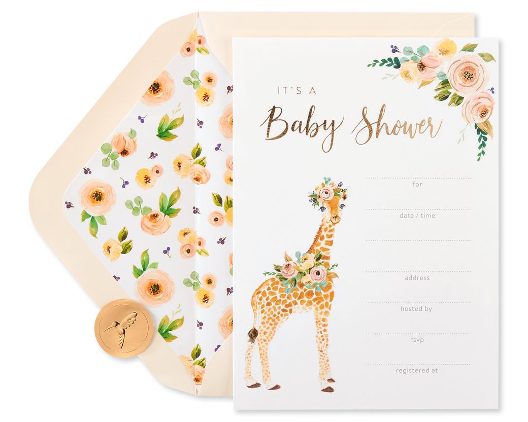 Giraffe Baby Shower Blank Invitations With Envelopes, 20-Count