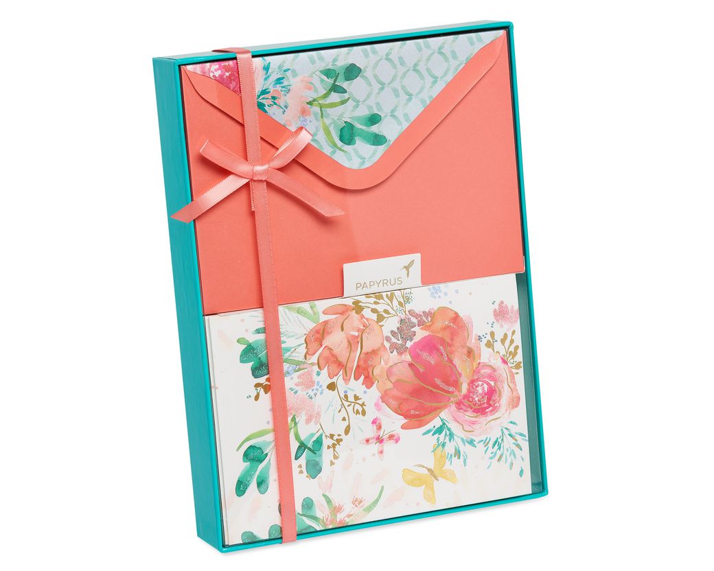 VNS Creations 100 Plain Floral Blank Cards and Envelopes - 4x6 Watercolor Blank Note Cards - Blank Stationary Cards with Envelopes and Stickers 