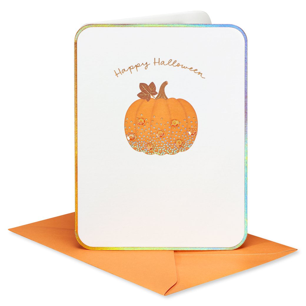 Sequin Pumpkin Happy Halloween Greeting Card Image 4
