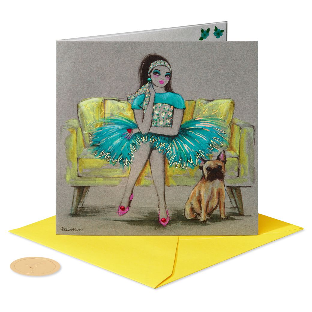 Girl & French Bulldog Blank Greeting Card - Designed by Bella Pilar Image 4