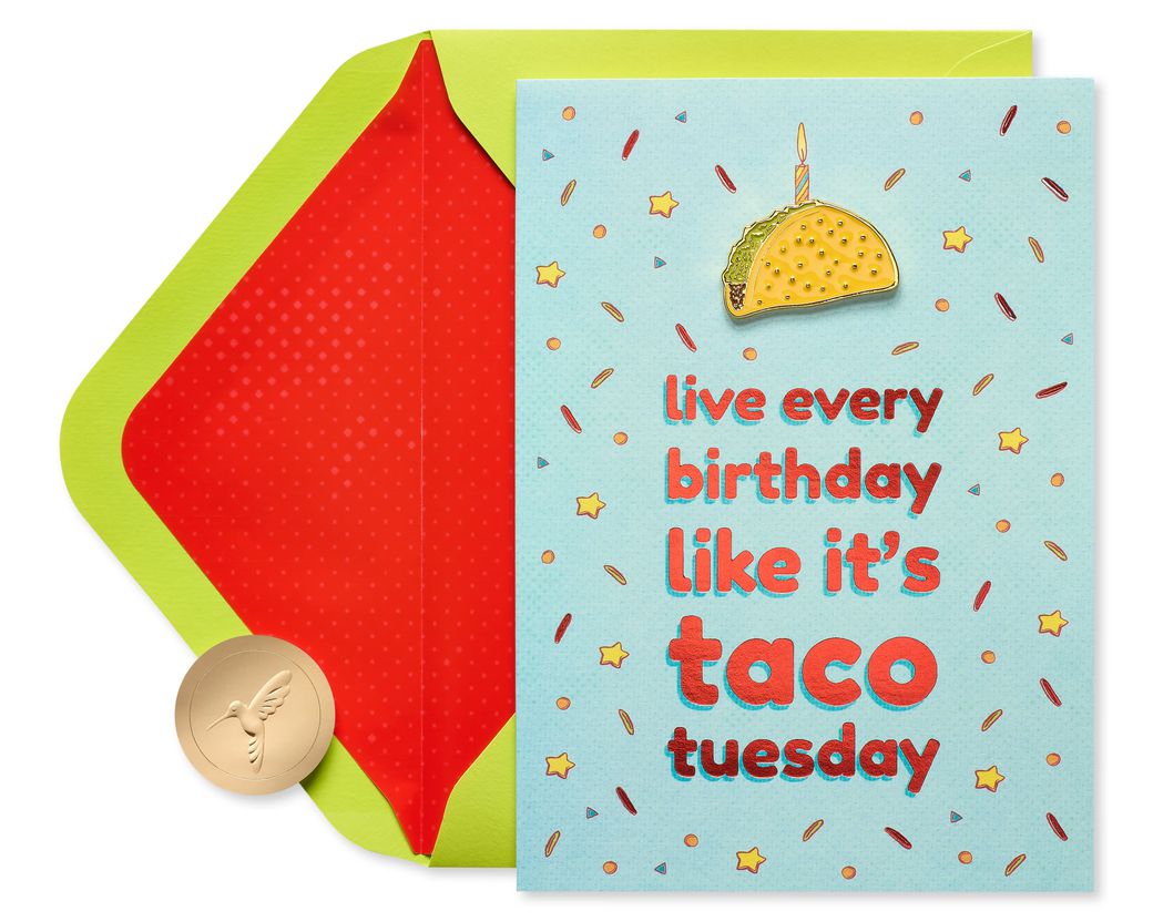 Taco Pin Birthday Greeting Card