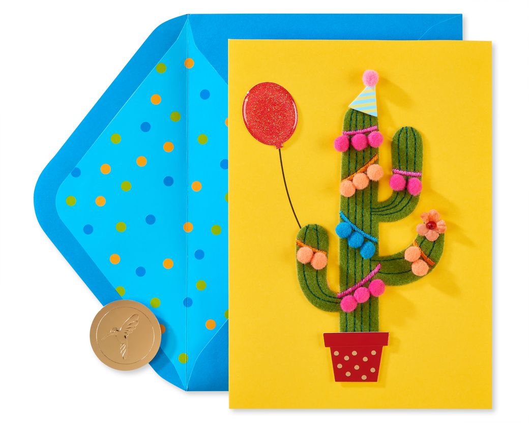 Pom Pom Cactus Birthday Greeting Card