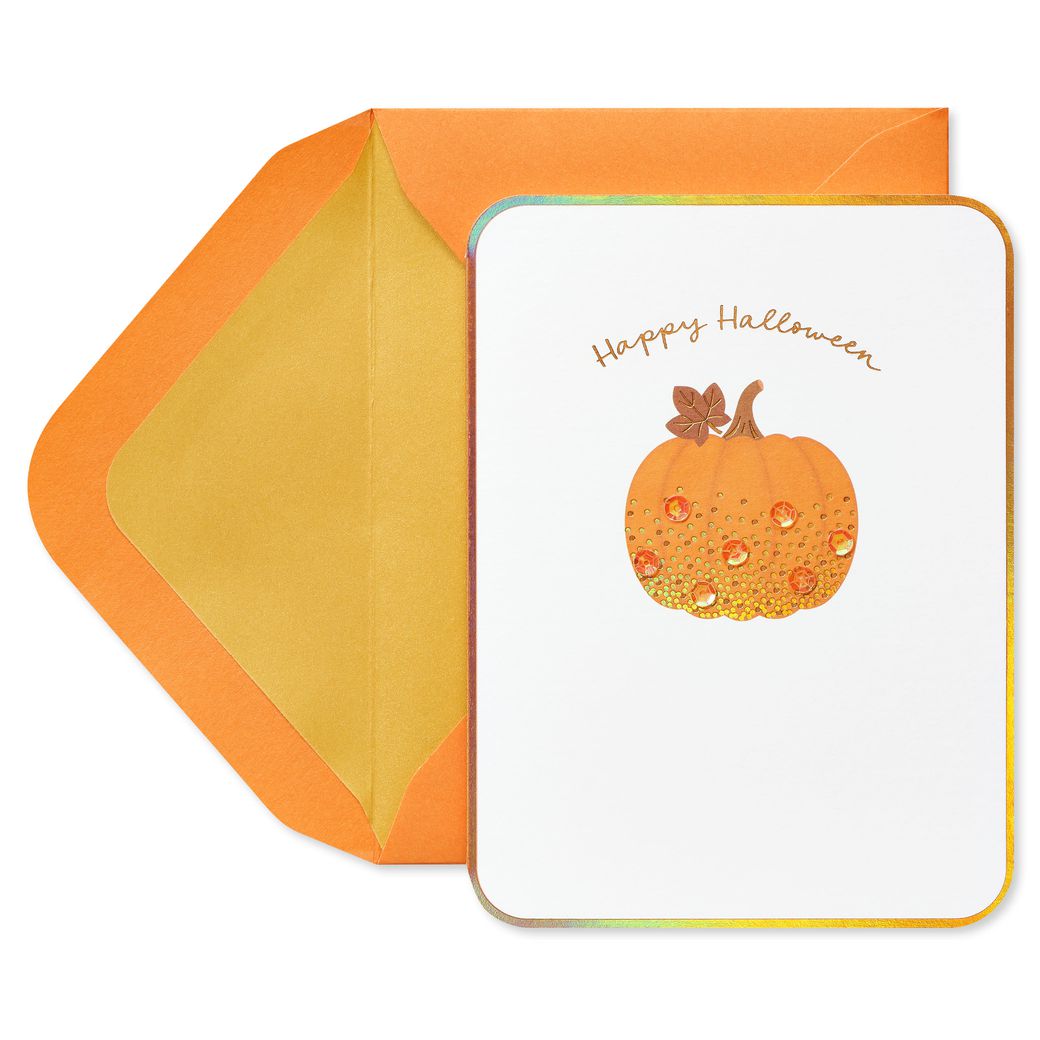 Sequin Pumpkin Happy Halloween Greeting Card Image 1