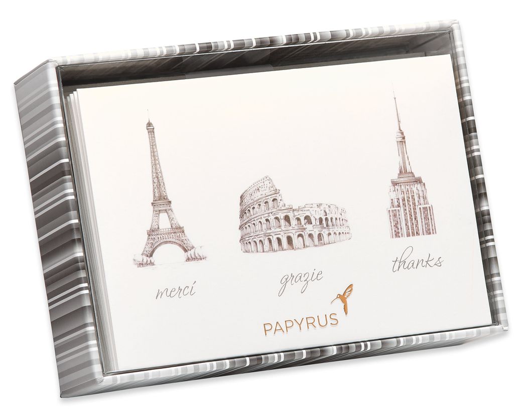 World Icons Thank You Boxed Blank Note Cards, 14-Count - Papyrus