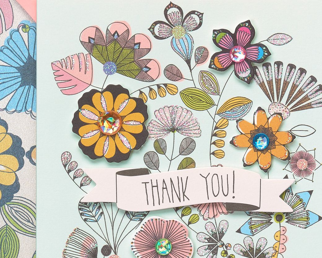 Papyrus Flowers and Bike Handmade Boxed Blank Thank You Cards, 8ct