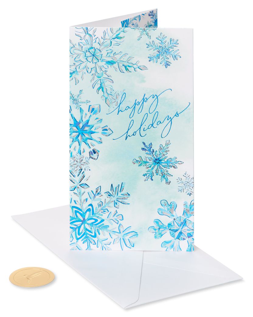 Watercolor Snowflakes Happy Holidays Greeting CardImage 1