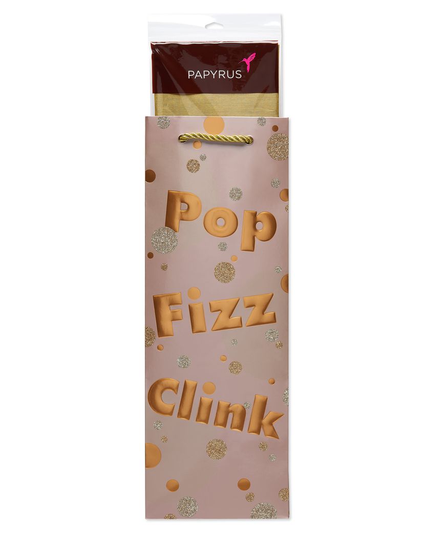 Pop Fizz Clink Beverage Gift Bag with Gold Linen Tissue Paper 1 Gift Bag and 4 Sheets of Tissue PaperImage 2