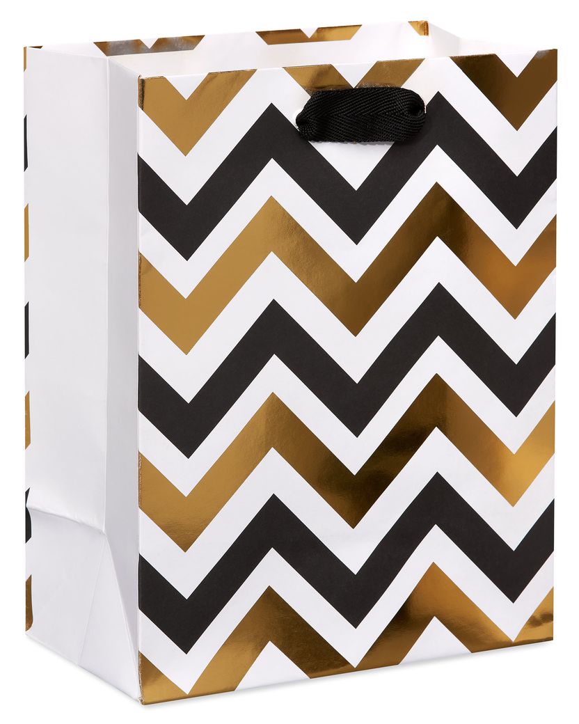 Black And Gold Chevron Medium Gift Bag, 1 Bag - Papyrus