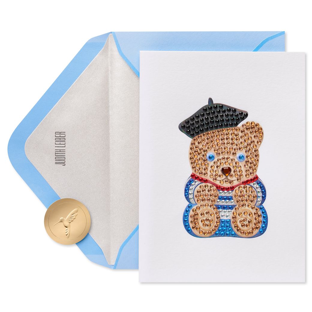 Judith Leiber Gemmed French Bear Blank Greeting Card - Papyrus