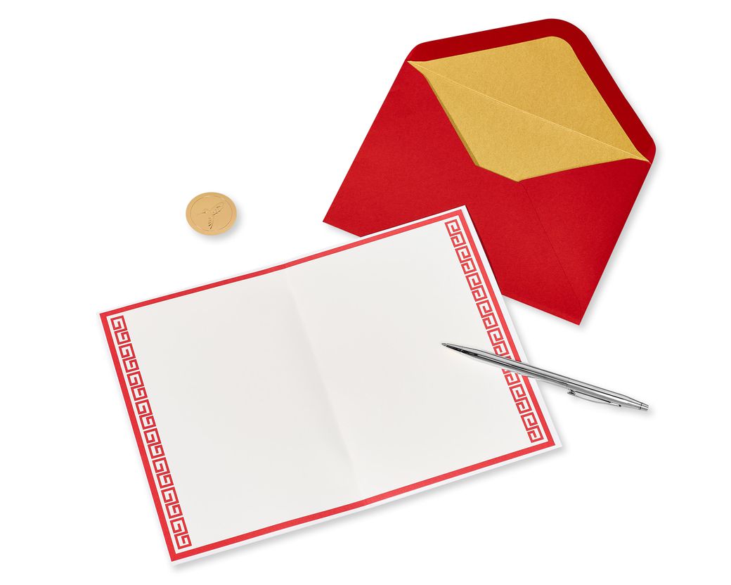 Asian Lasercut Design Red & Gold Blank Greeting Card Image 1