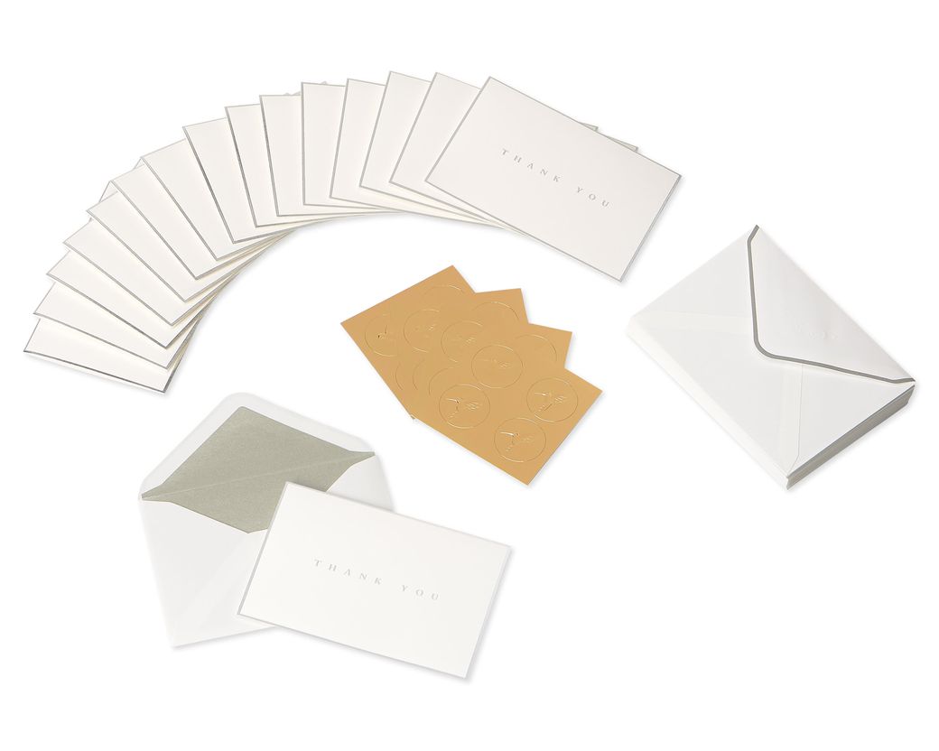 Silver Border Thank You Boxed Blank Note Cards And Envelopes, 16-Count -  Papyrus