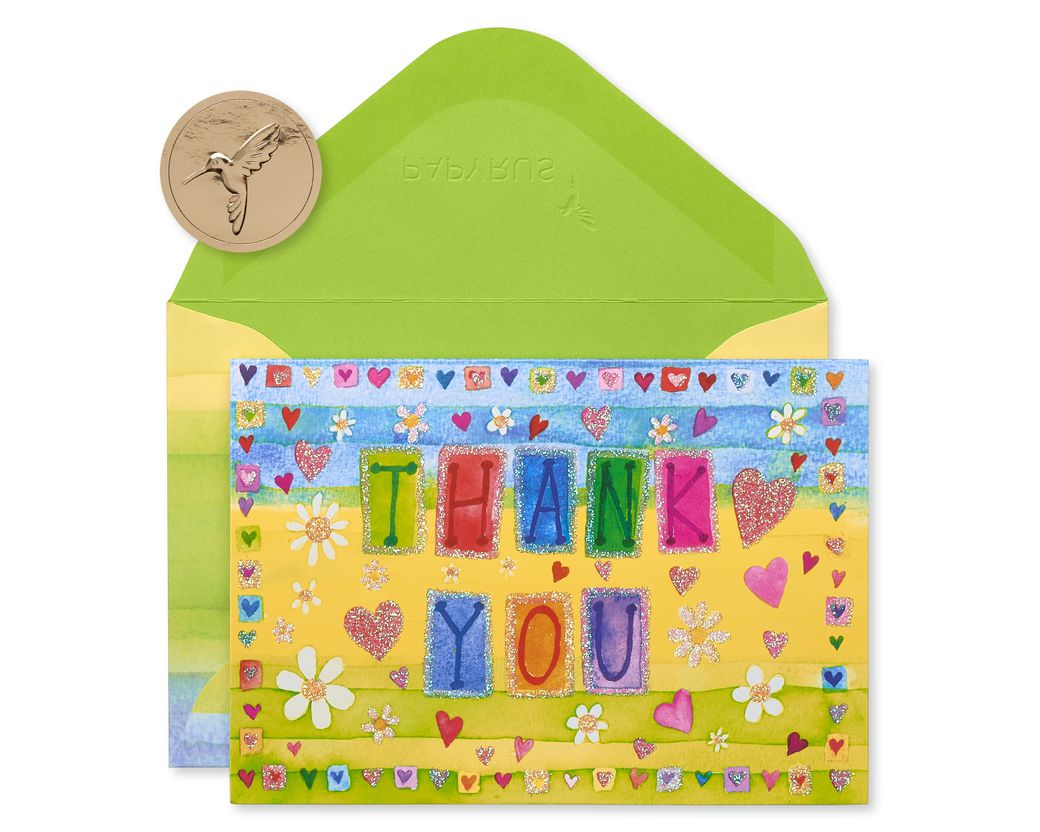 Glitter Hearts Thank You Boxed Blank Note Cards, 14-Count - Papyrus